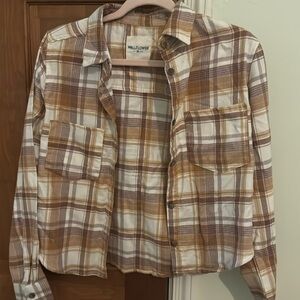 Juniors size medium flannel never worn. Brand is Wallflower. Maroon, brown, tan